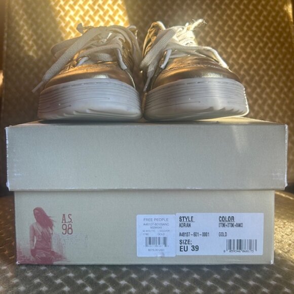 Free People AS98 Lucky Strike Metallic Gold Cushioned Leather Sneakers NEW 8.5 - Picture 16 of 16